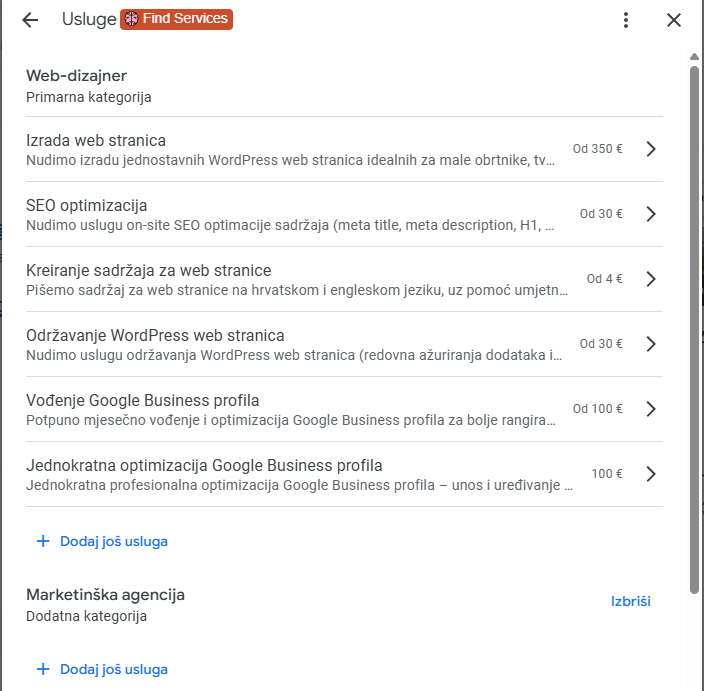 google business profil usluge